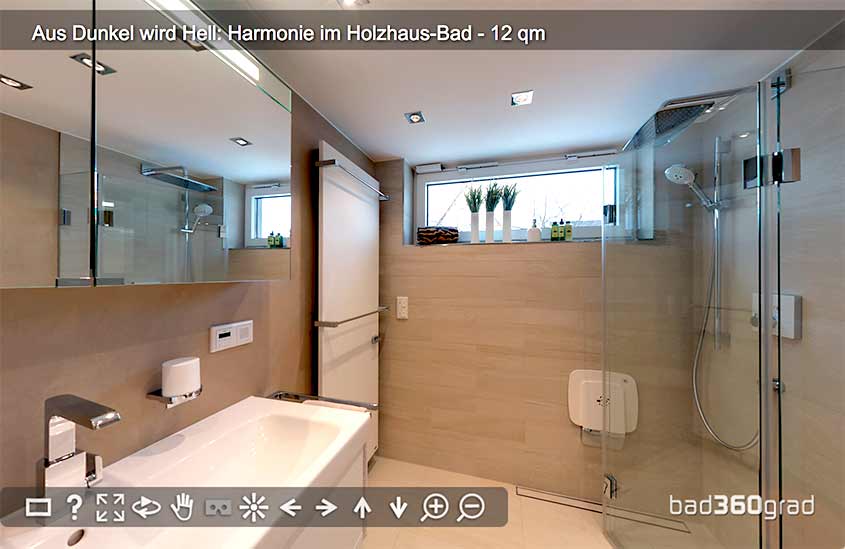 Echtes Reales Kundenbad Bad-Harmonie-im-Holzhaus 360-Grad Vorschau